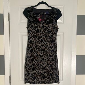 Desigual Black and Tan Heart Mini Dress